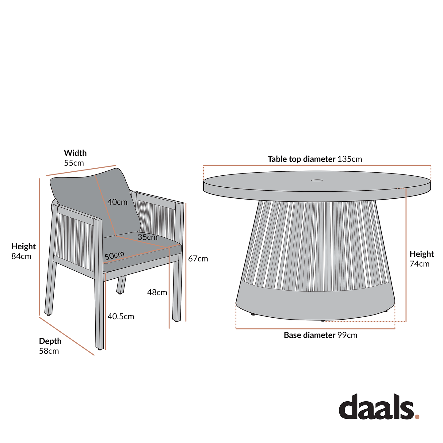 Pedra Rope and Aluminium Outdoor 6-Seater Round Dining Set, Grey