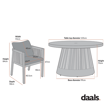 Pedra Rope and Aluminium Outdoor 6-Seater Round Dining Set, Grey