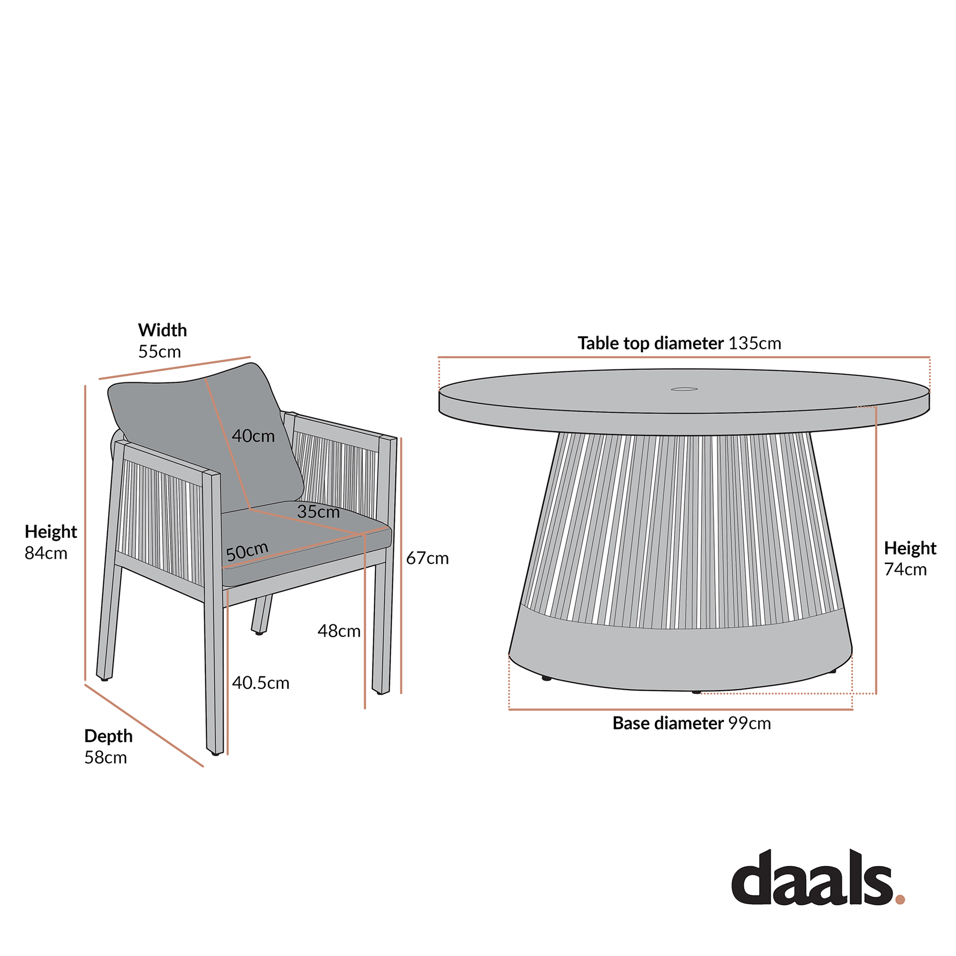 Pedra Rope and Aluminium Outdoor 6-Seater Round Dining Set, Natural