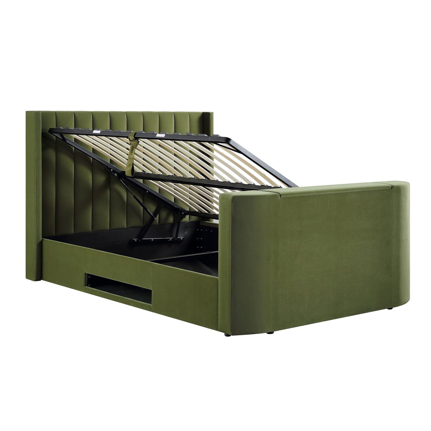 Wilton Moss Green Velvet TV Bed with Ottoman Storage