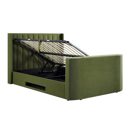 Wilton Moss Green Velvet TV Bed with Ottoman Storage