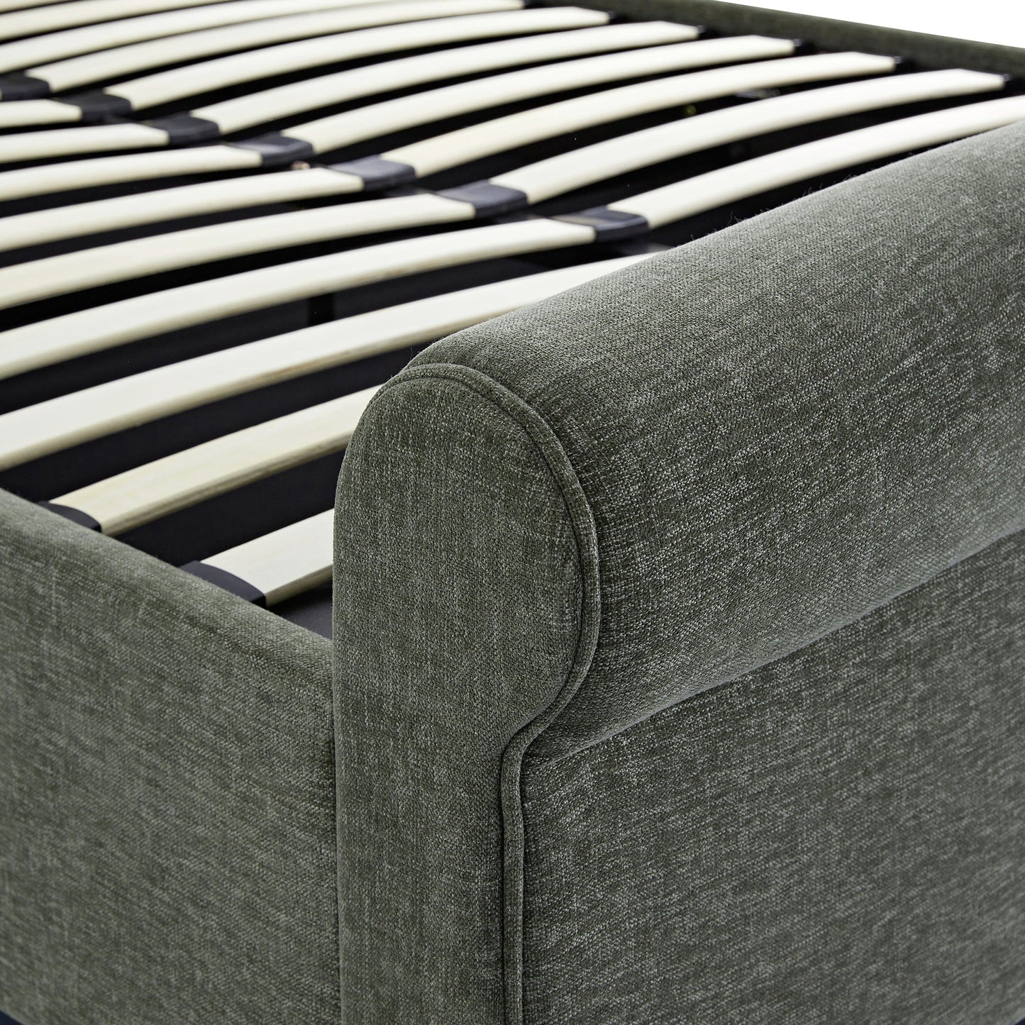 Porchester Ottoman Bed with Storage, Sleigh, Forest Green Chenille