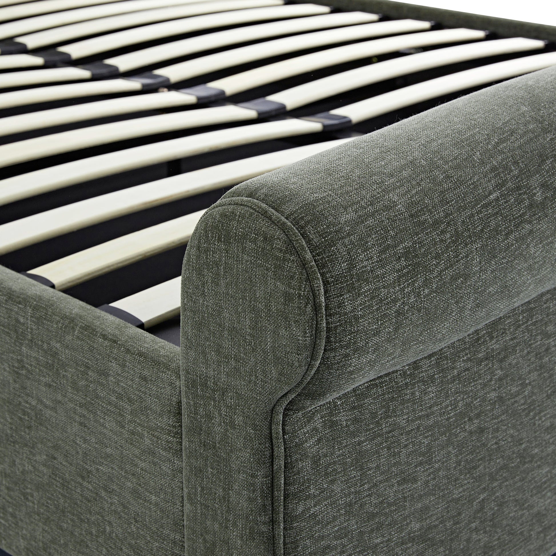 Porchester Ottoman Bed with Storage, Sleigh, Forest Green Chenille