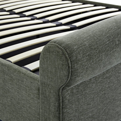 Porchester Ottoman Bed with Storage, Sleigh, Forest Green Chenille