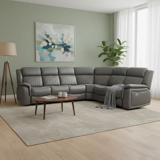 Grey Eleanor L-Shaped Sofa Available with Power Recliner