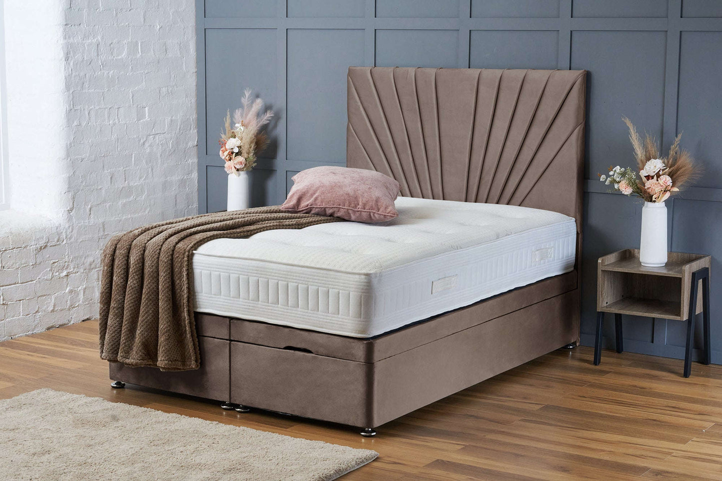 Maria Heavy Duty Ottoman Divan Bed – Reinforced Gas Lift Storage – Mink Plush