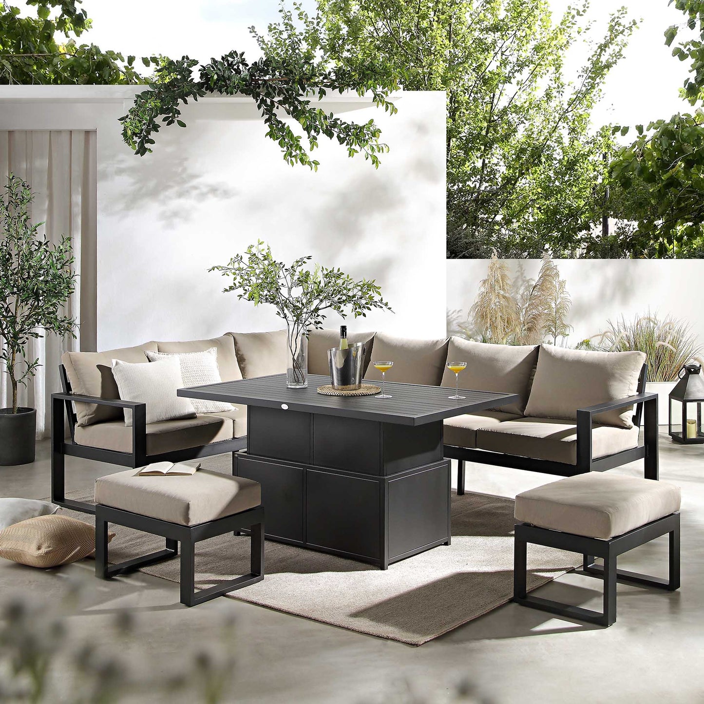 Albany Aluminium Large Corner Casual Garden Dining Set with Rising Table, Taupe