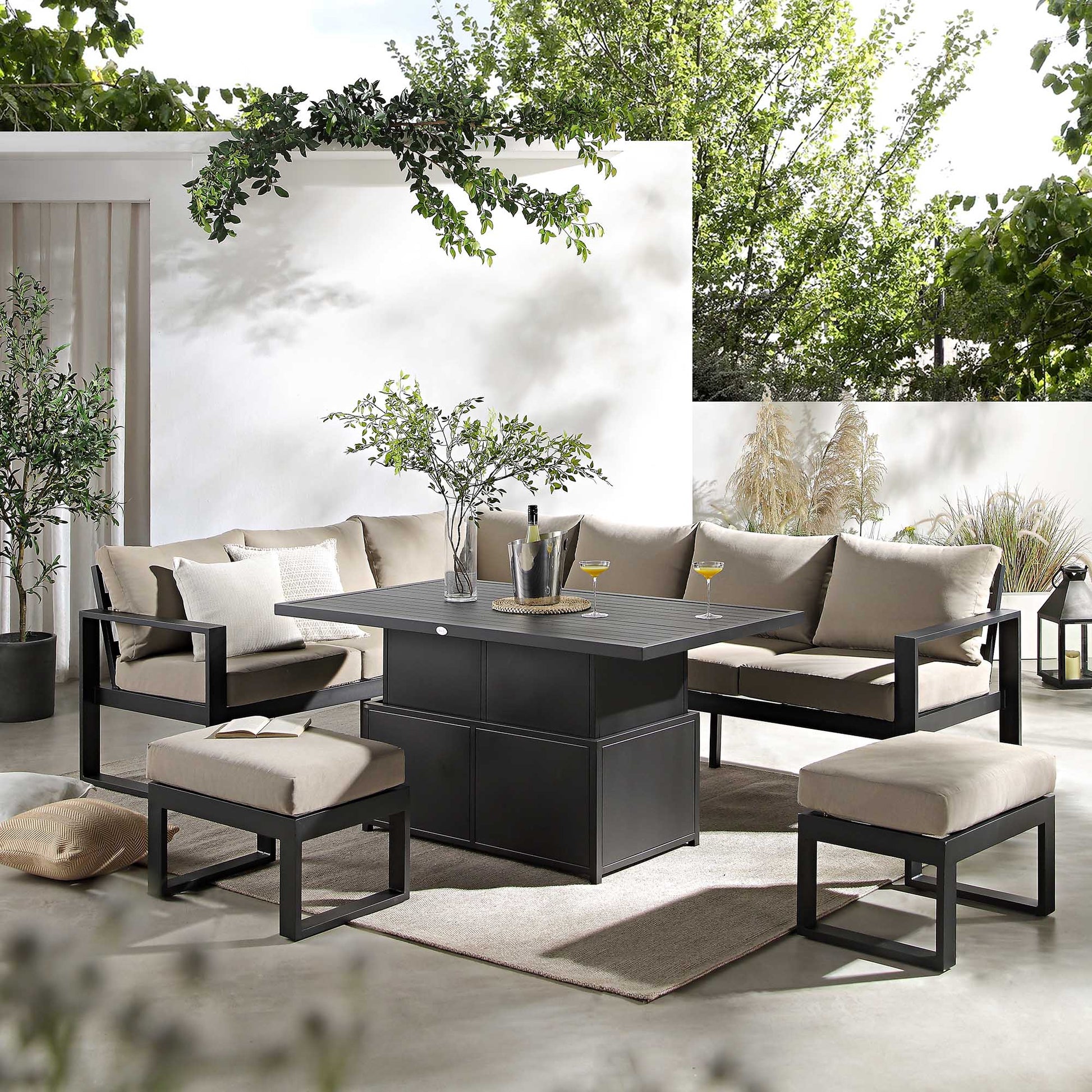 Albany Aluminium Large Corner Casual Garden Dining Set with Rising Table, Taupe