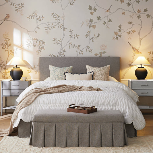 Egerton Box-Pleat Ottoman Bed with Storage, Stone Brushed Fabric