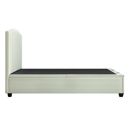 Chilworth Upholstered Ottoman Bed with Storage, Green Stripe Linen Blend