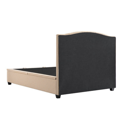 Chilworth Upholstered Ottoman Bed with Storage, Ochre Stripe Linen Blend