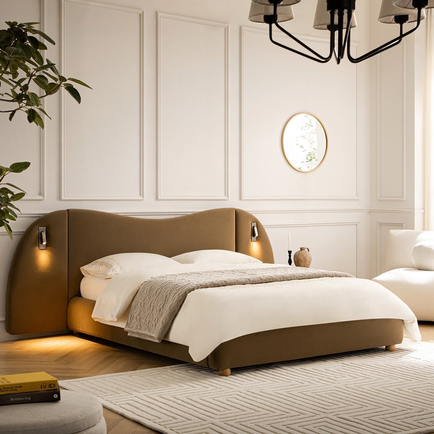 Egerie Extended Headboard Ottoman Bed with Storage, Hazel Velvet