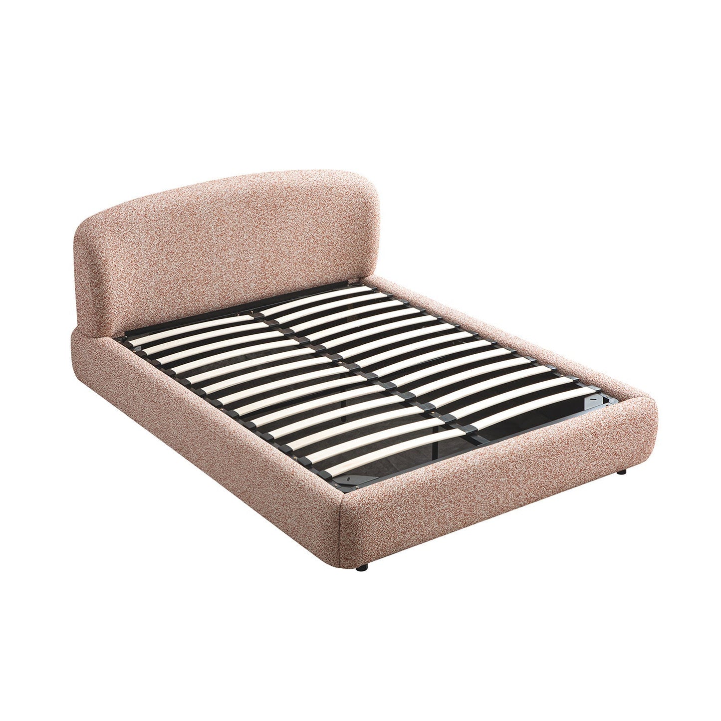 Constance Winged Headboard Ottoman Bed with Storage, Musk Blush Boucle