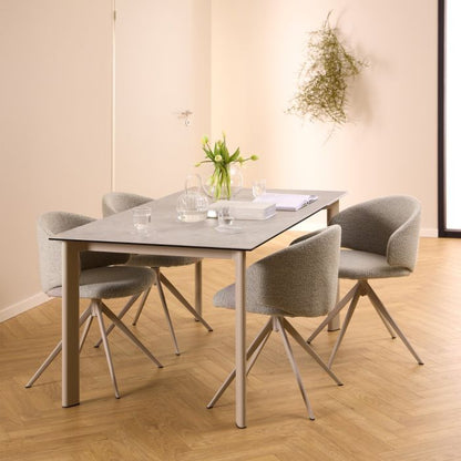 Palermo Ceramic Dining Table in Grey 160x75cm with 4 Ella Swivel Beige Chairs