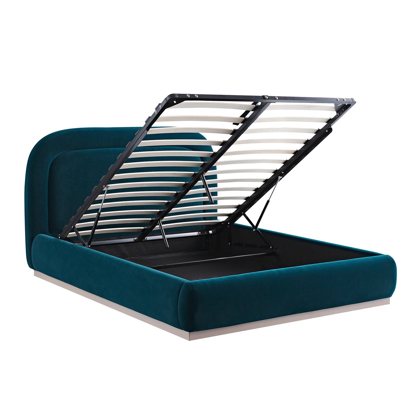 Luella Upholstered Wooden Plinth Base Bed with Storage, Teal Velvet