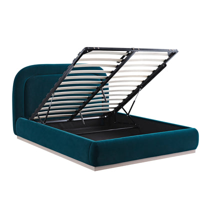 Luella Upholstered Wooden Plinth Base Bed with Storage, Teal Velvet