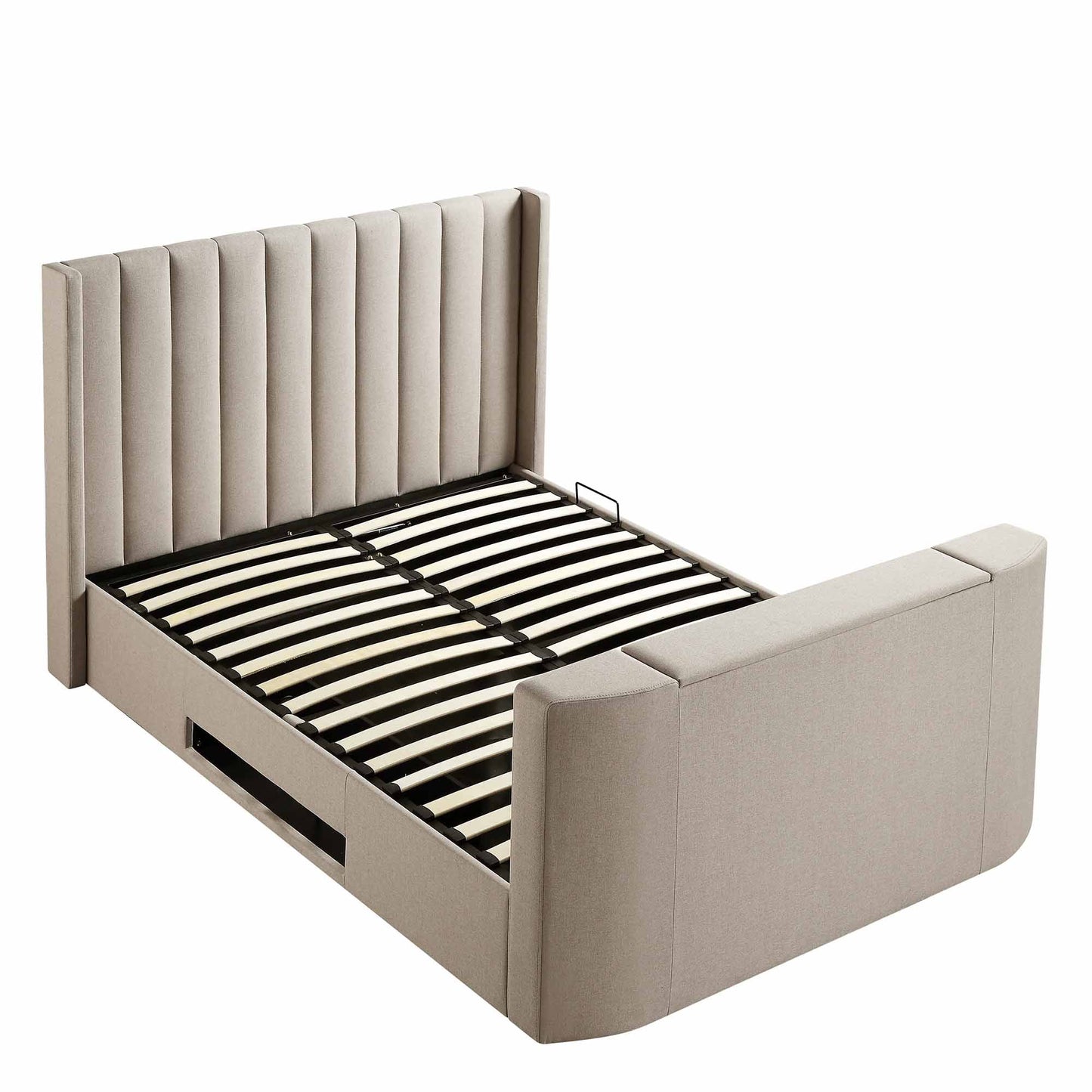 Wilton Warm Stone Fabric TV Bed with Ottoman Storage