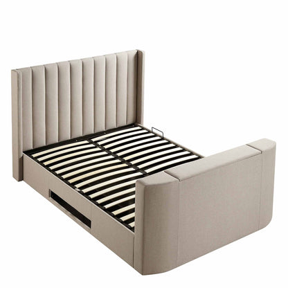 Wilton Warm Stone Fabric TV Bed with Ottoman Storage
