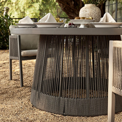 Pedra Rope and Aluminium Outdoor 6-Seater Round Dining Set, Grey