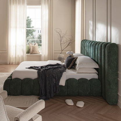 Sebastian Grand Bed with Storage, Forest Green Teddy Bouclé