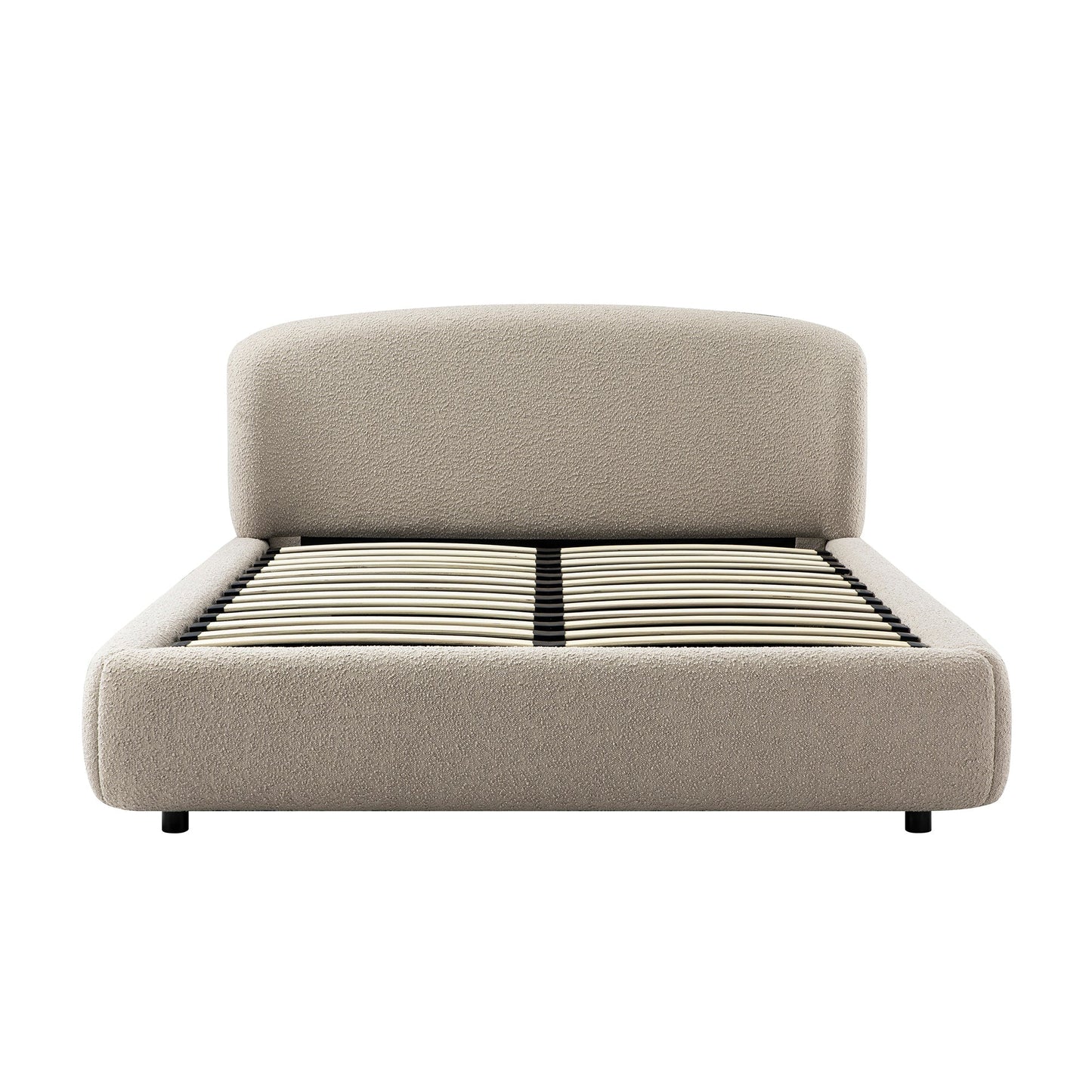 Constance Winged Headboard Ottoman Bed with Storage, Light Taupe Boucle
