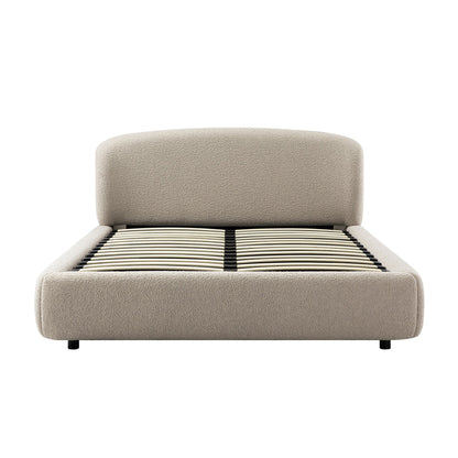 Constance Winged Headboard Ottoman Bed with Storage, Light Taupe Boucle