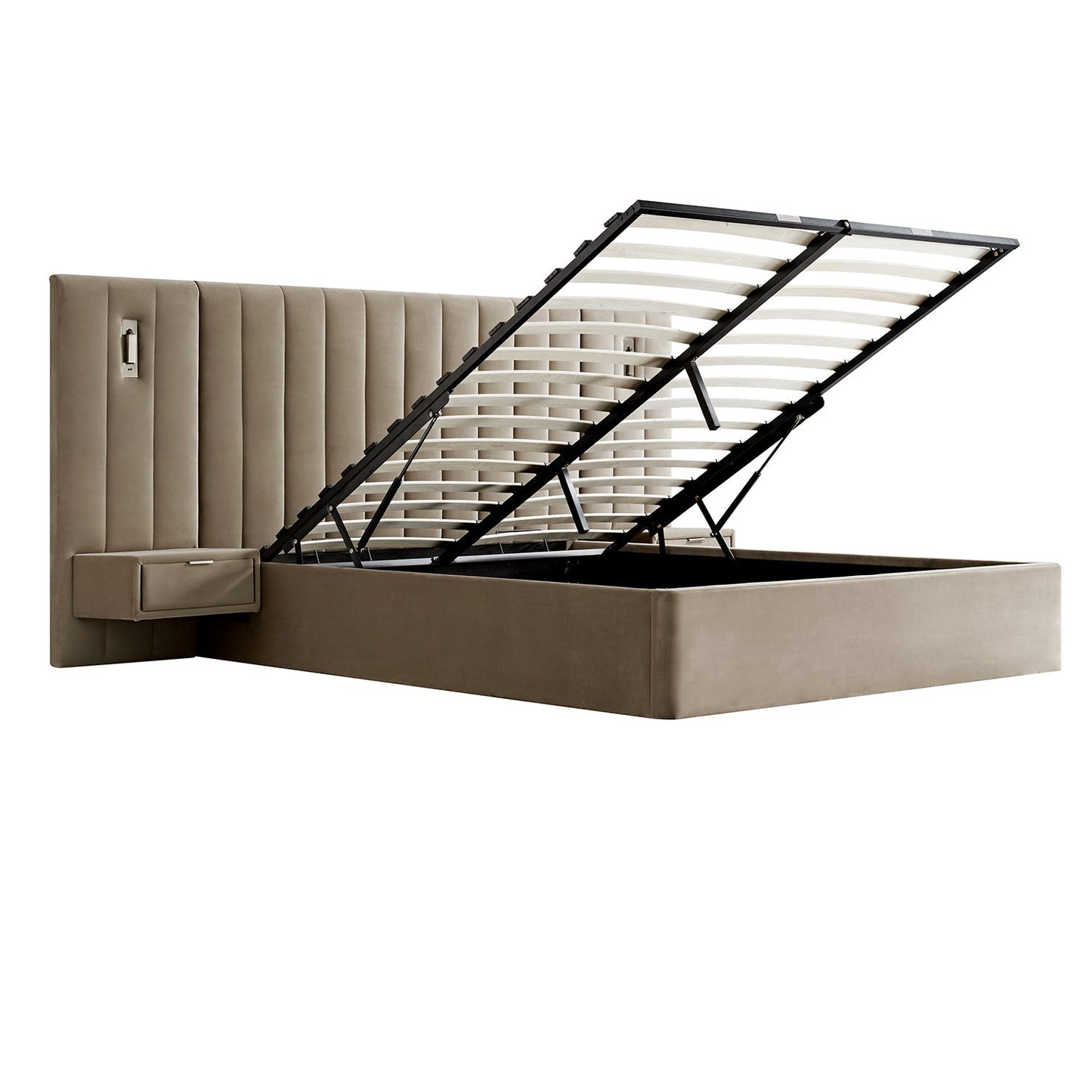 Tremezzo Oversized Ottoman Bed with Storage, Taupe Velvet