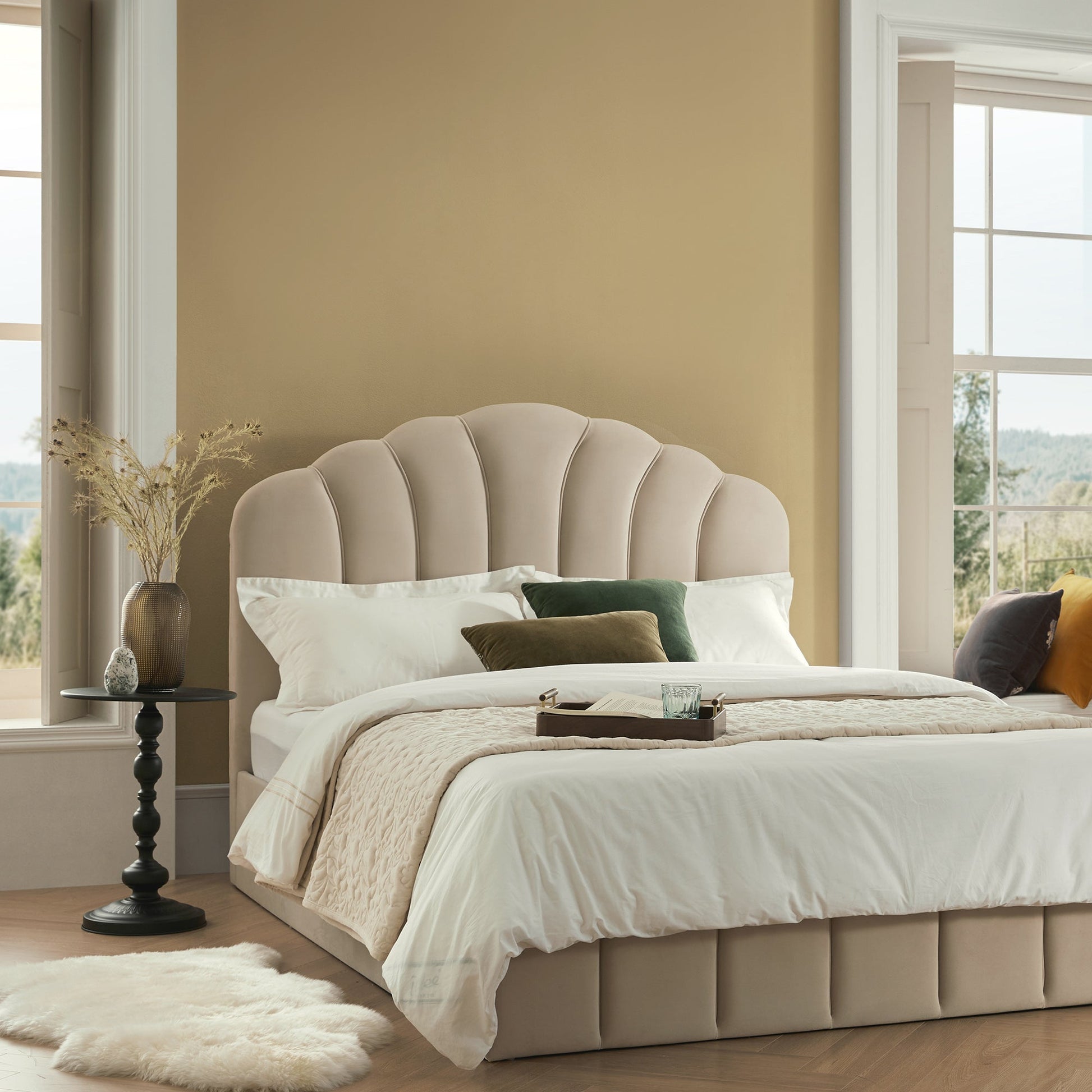 Hana Ottoman Bed with Storage, Warm Stone Velvet