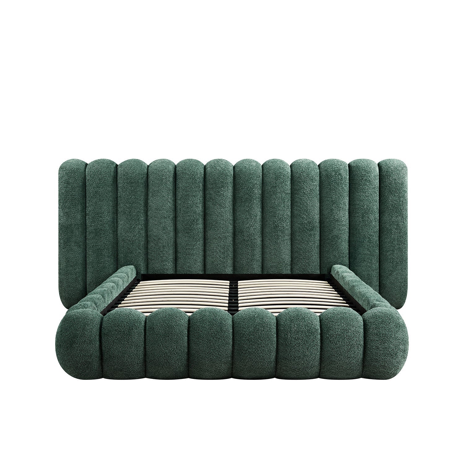 Sebastian Grand Bed with Storage, Forest Green Teddy Bouclé