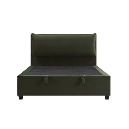 Kricia Upholstered Bed with Storage with Pillow Headboard, Moss Green Velvet