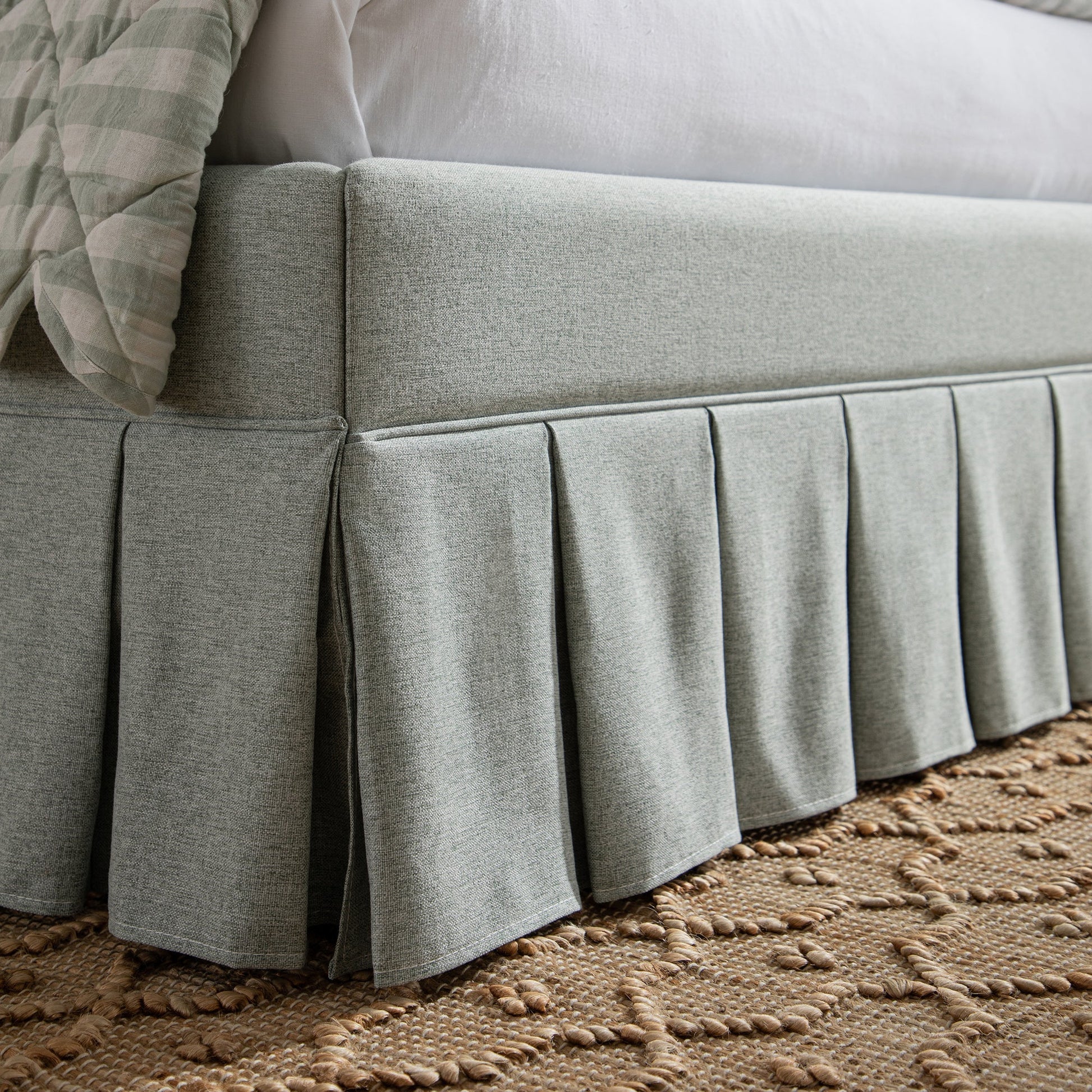 Egerton Box-Pleat Ottoman Bed with Storage, Pale Aqua Brushed Fabric