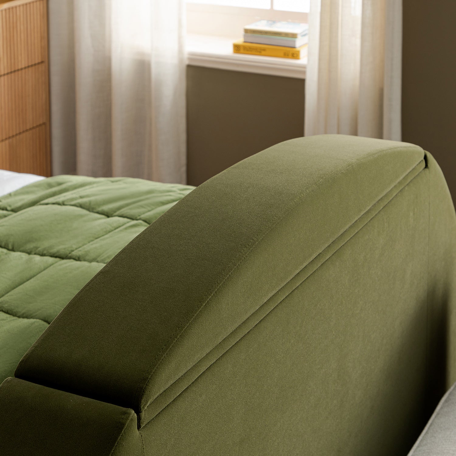 Archer Moss Green Velvet TV Bed with Ottoman Storage