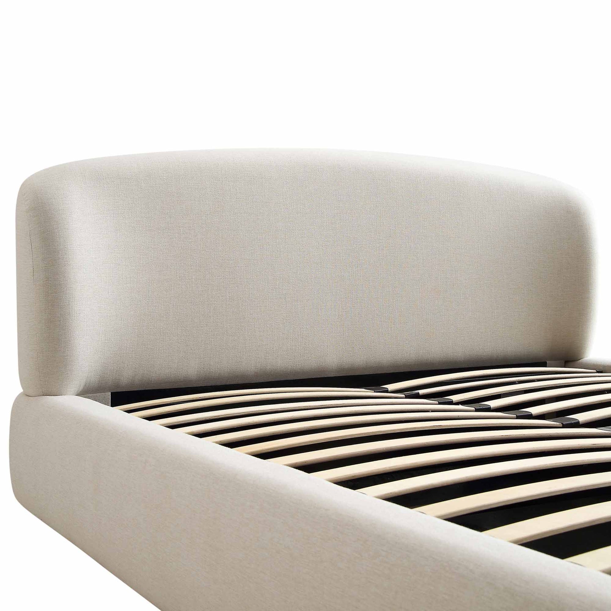 Constance Winged Headboard Ottoman Bed with Storage, Beige Linen