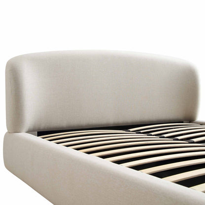 Constance Winged Headboard Ottoman Bed with Storage, Beige Linen