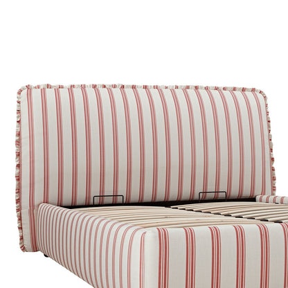 Celeste Upholstered Bed with Storage with Ruffled Headboard, Peony Red Stripe