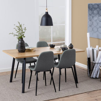 Cenny Dining Table in Oak & Black 160x75cm with 4 Wilma Chairs in Light Grey