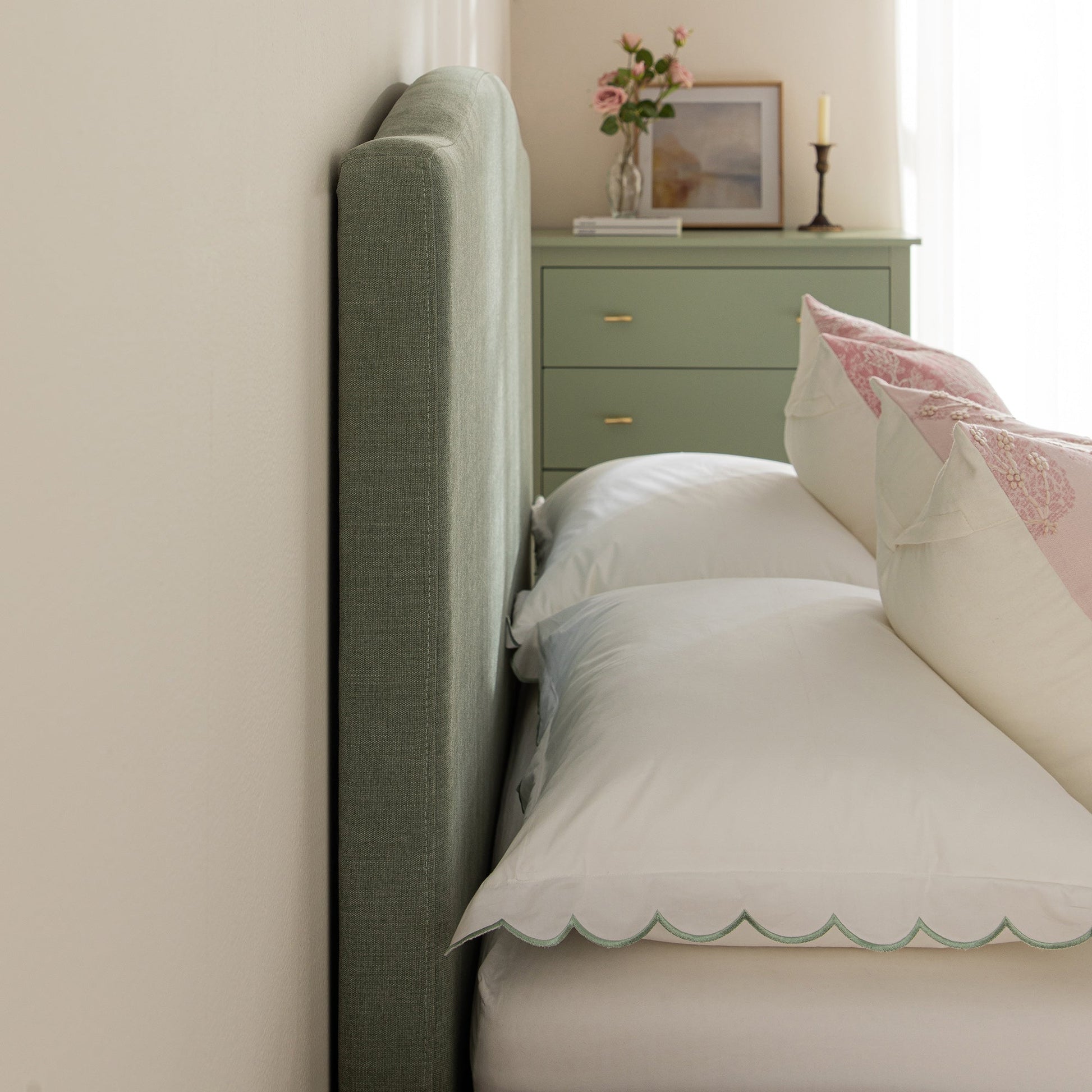 Chilworth Upholstered Ottoman Bed with Storage, Water Green Chenille