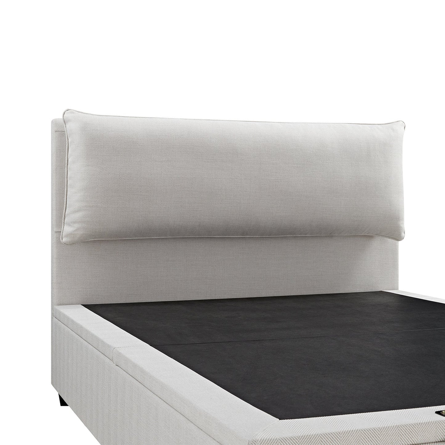 Kricia Upholstered Bed with Storage with Pillow Headboard, Oatmeal Chevron