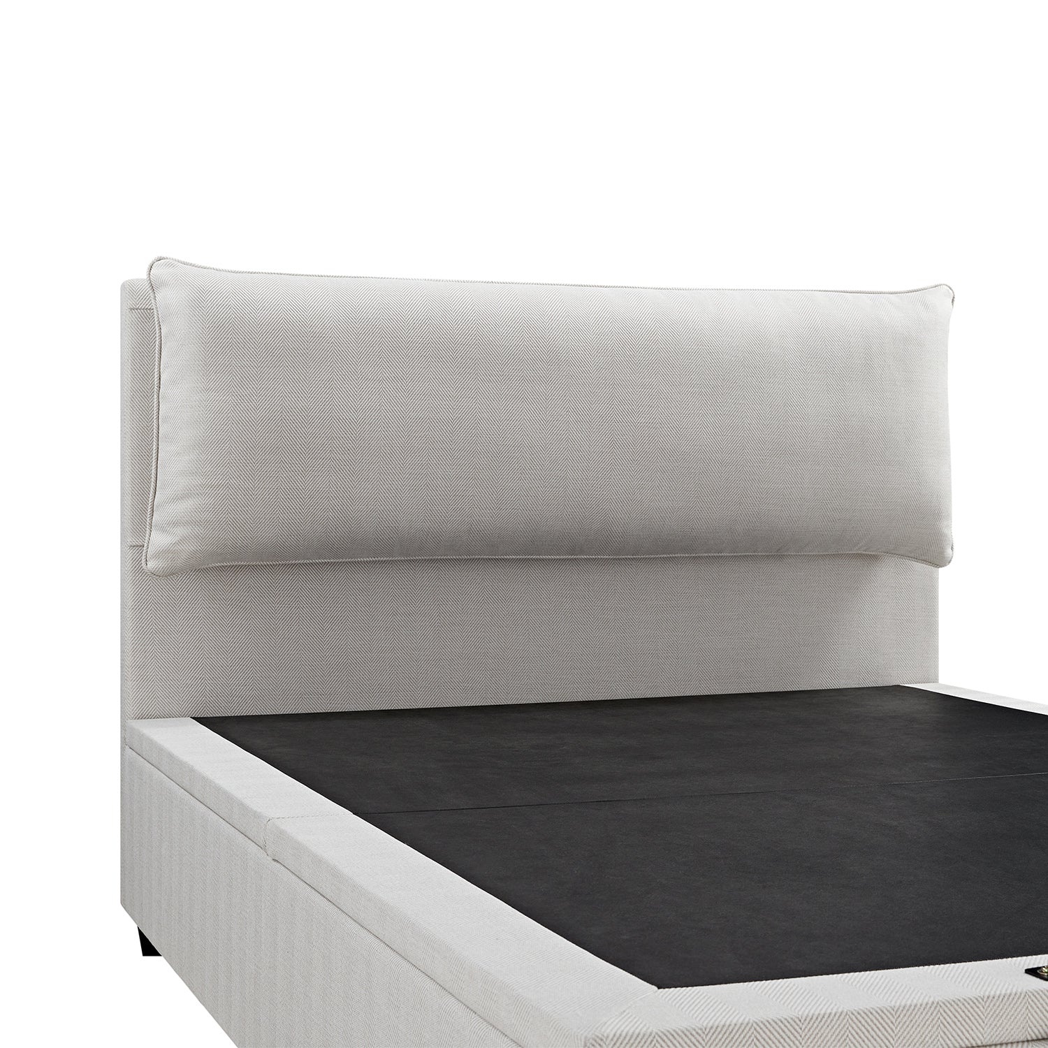 Kricia Upholstered Bed with Storage with Pillow Headboard, Oatmeal Chevron