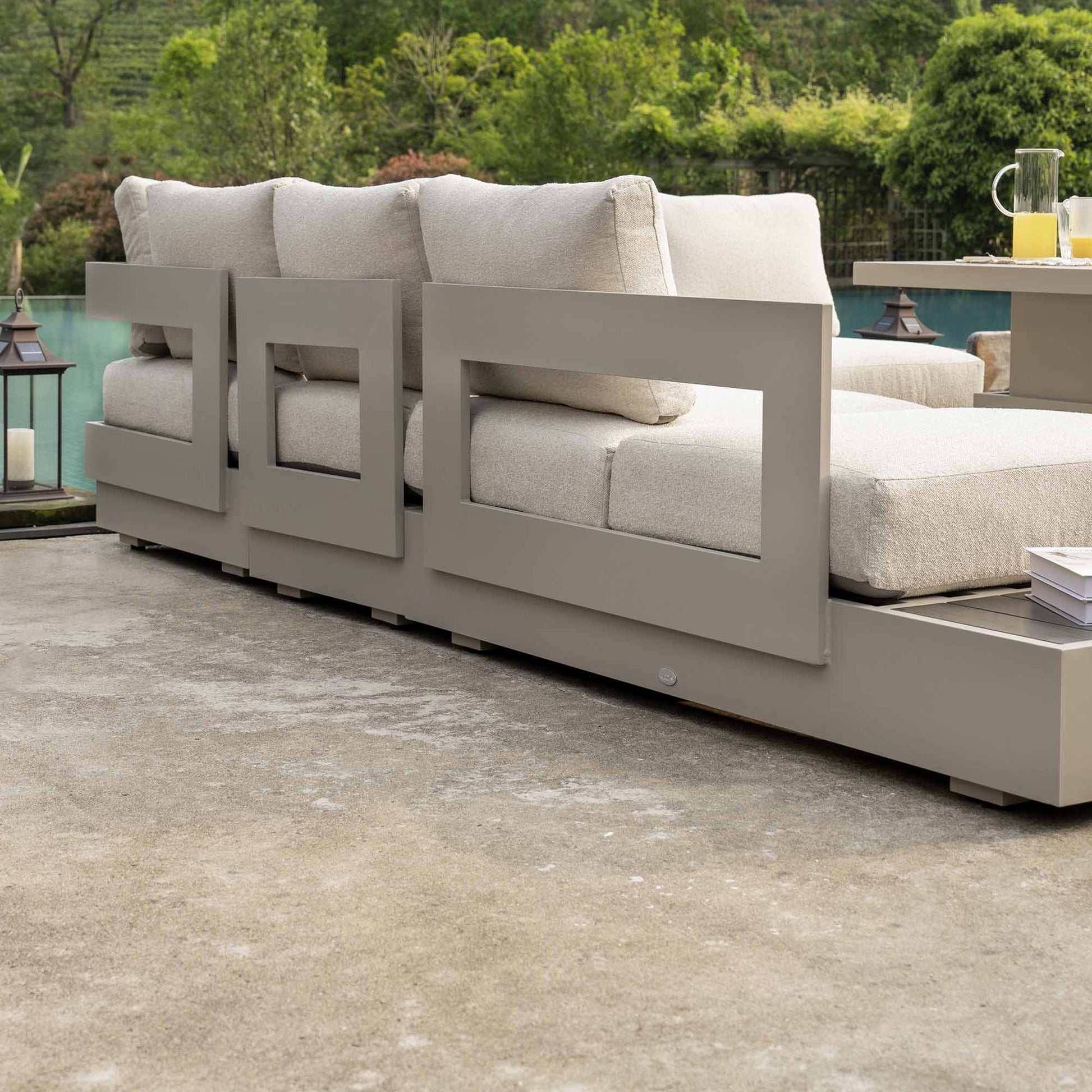 Jardin Aluminium Large Corner Casual Garden Dining Set with Rising Table, Pumice