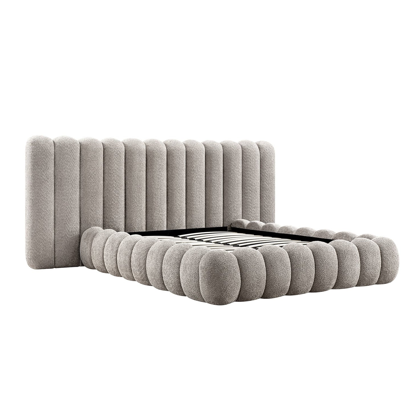 Sebastian Grand Bed with Storage, Stone Teddy Bouclé