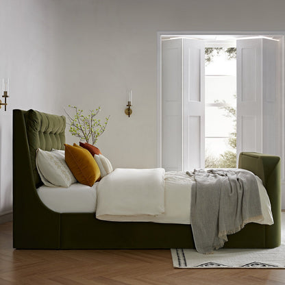 Hadley Moss Green Velvet TV Bed with Ottoman Storage