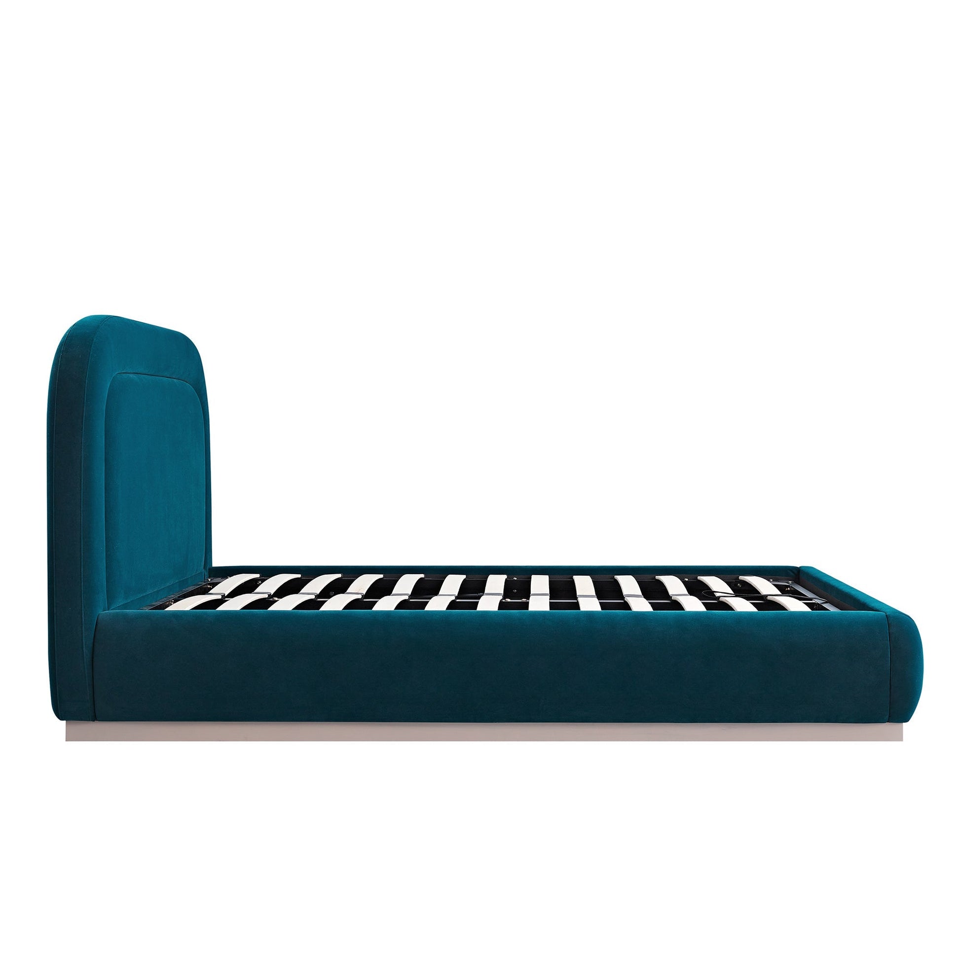 Luella Upholstered Wooden Plinth Base Bed with Storage, Teal Velvet