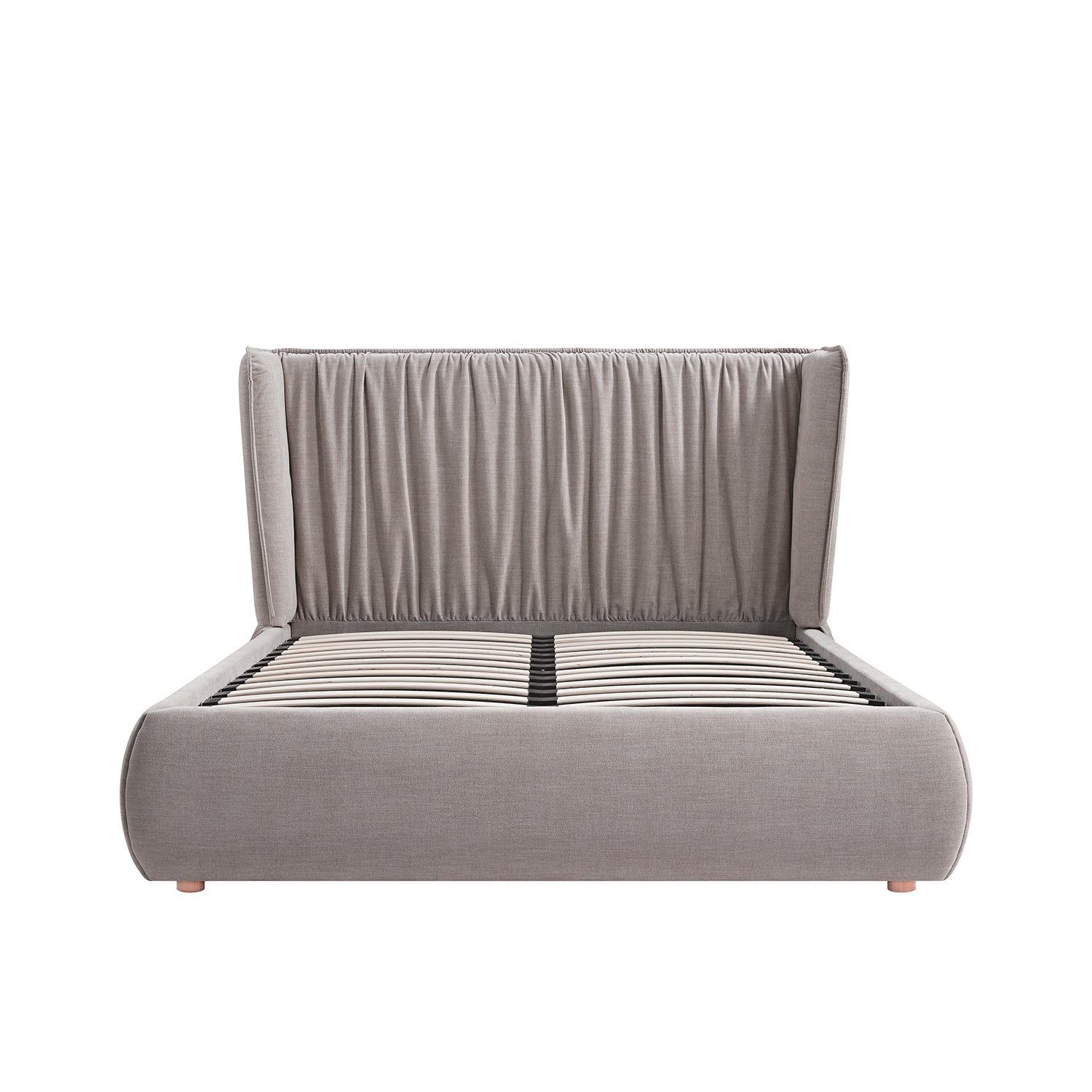Astrid Ruched Wingback Bed, Oatmeal Chenille