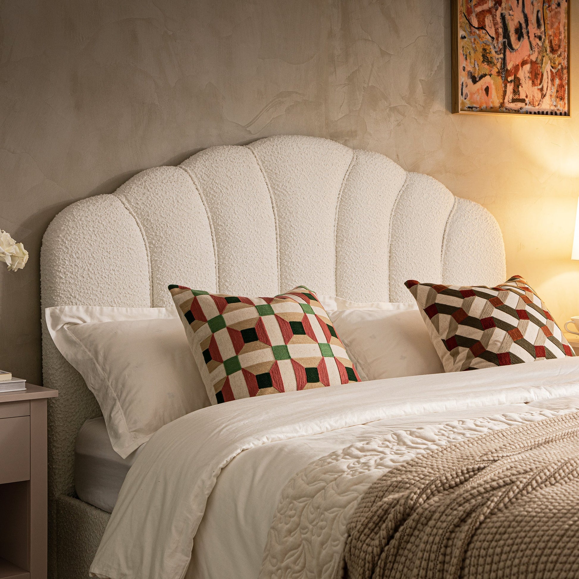 Hana Ottoman Bed with Storage, Ecru Boucle