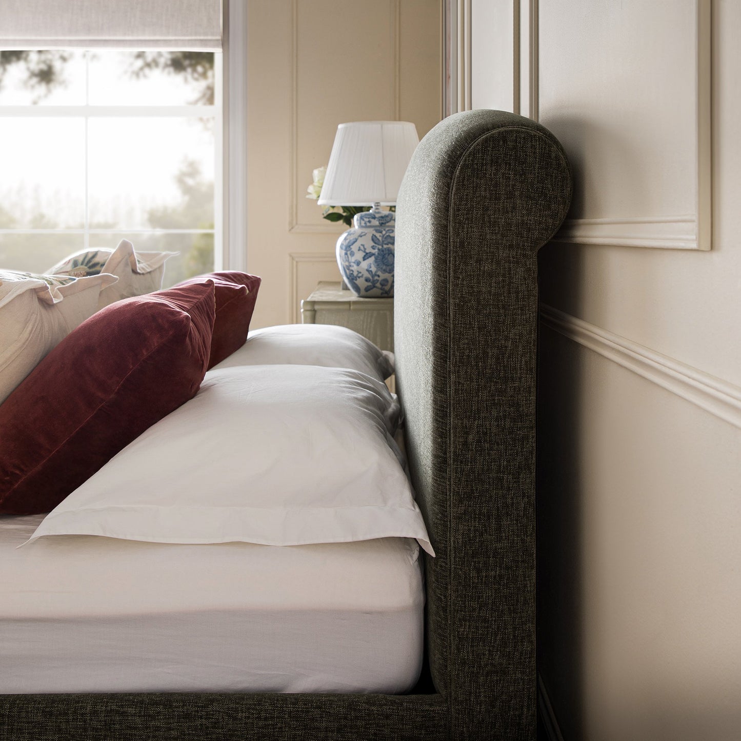 Porchester Ottoman Bed with Storage, Sleigh, Forest Green Chenille
