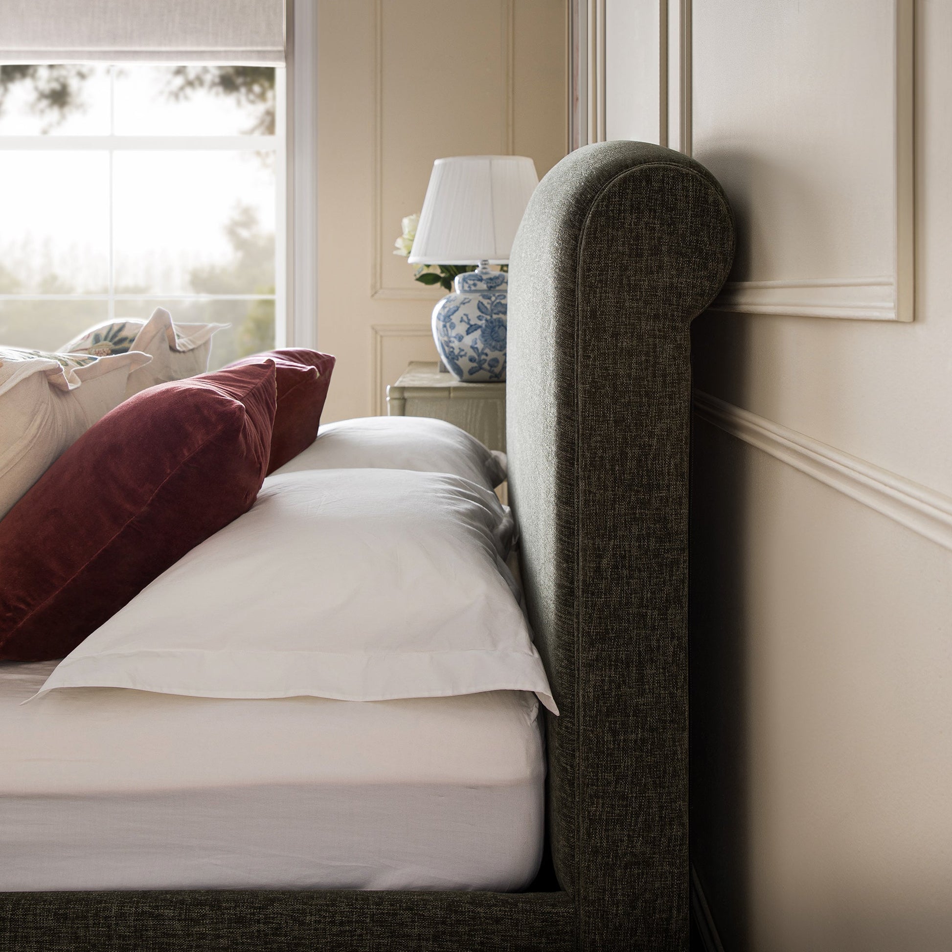 Porchester Ottoman Bed with Storage, Sleigh, Forest Green Chenille