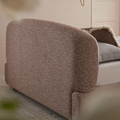 Constance Winged Headboard Ottoman Bed with Storage, Musk Blush Boucle
