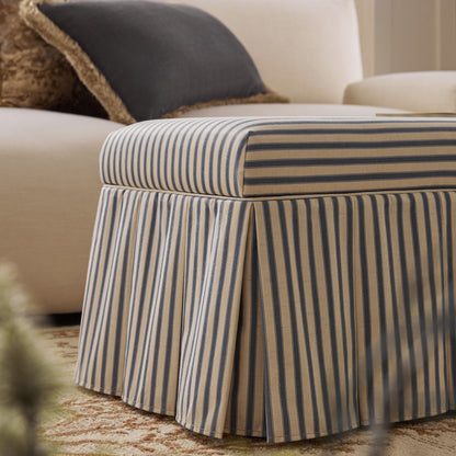 Egerton Box-Pleat Storage Bench, Blue Striped Linen