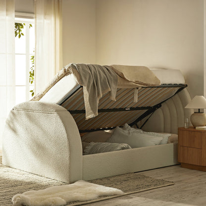 Archer White Boucle TV Bed with Ottoman Storage